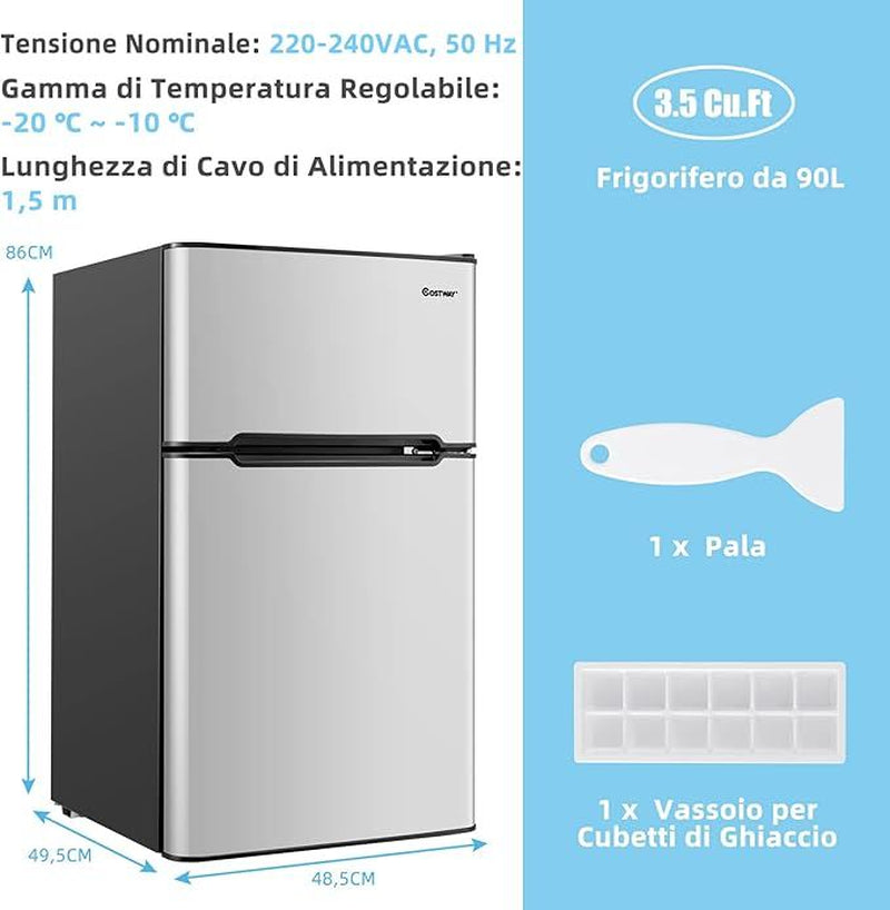 Frigorifero Compatto 90 L Con Luce LED E Refrigerazione Rapida, Freezer Silenzioso Separato Con 2 Ante Grigio