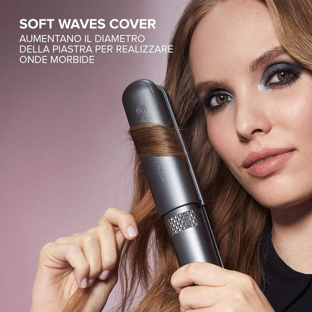 Imetec Creativity Multistyle Hair Straightener and Curler, Ceramic Coating with Diamond Particles, Keratin Infusion, Flexible and High-Temperature Plates, 5 Heat Settings