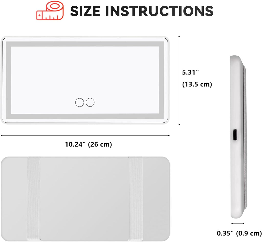 Auto LED Mirror - Three Lighting Modes - Dimmable Makeup Mirror with Integrated Lights - White