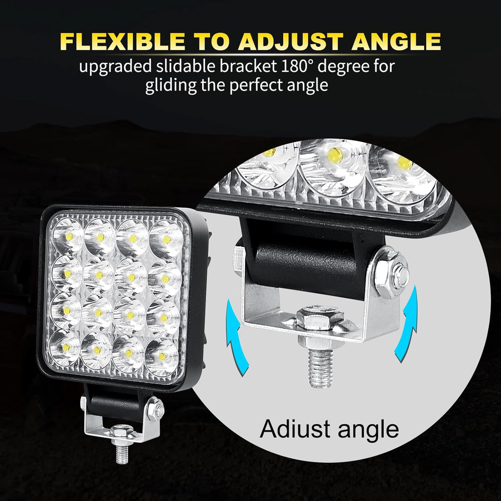 2-Piece 8cm 48W LED Work Lights, 12V/24V Waterproof Mini Slim Spotlights for Off-Road Use, Suitable for Tractors, Trucks, Cars, Boats, 4X4s, ATVs, and UTVs