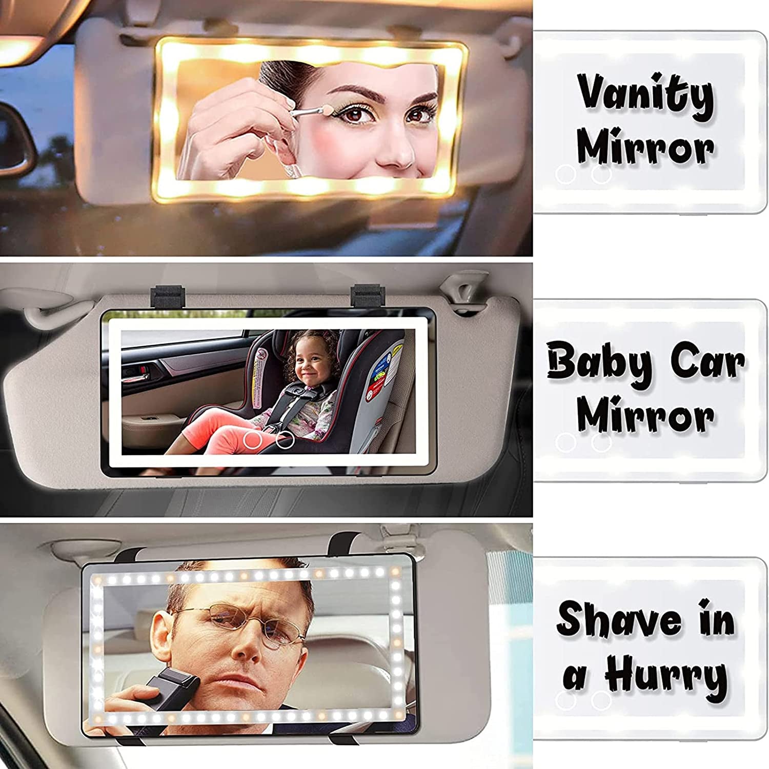 Auto LED Mirror - Three Lighting Modes - Dimmable Makeup Mirror with Integrated Lights - White