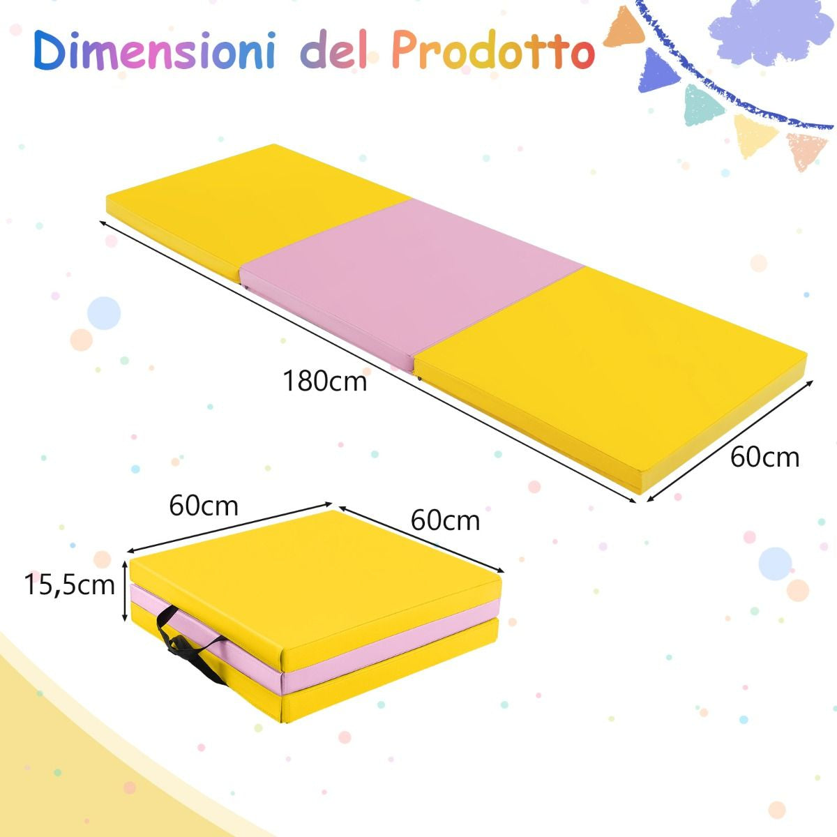 Tappetino Yoga Pieghevole in Pelle PU, Materassino Fitness Spessore Multifunzionale E Antiscivolo 180X60X5Cm 9 Colori