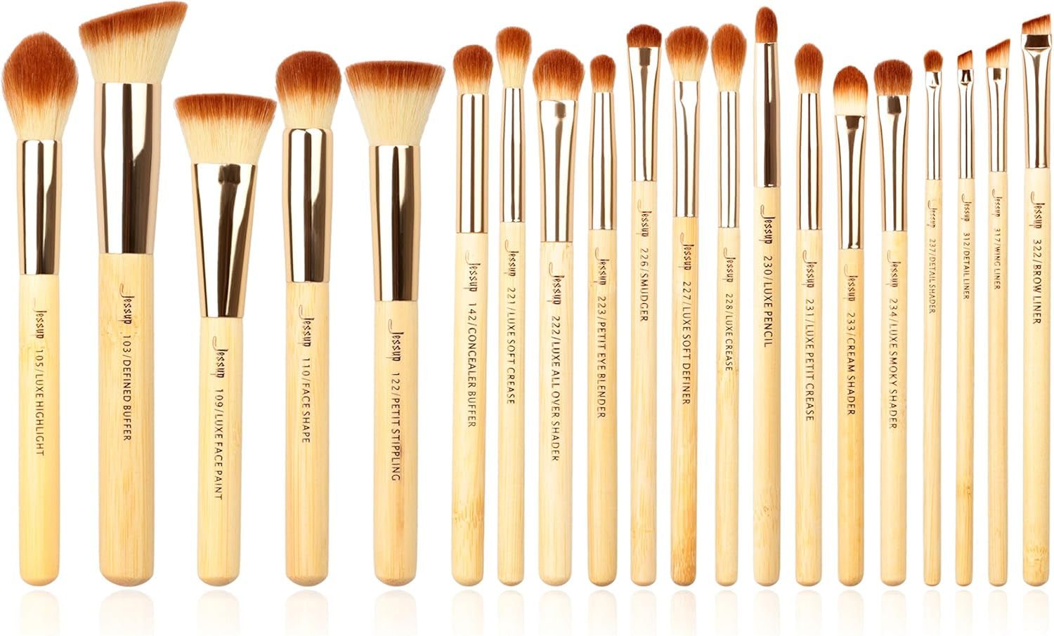 20-Piece Professional Makeup Brush Set with Bamboo Handles, Including Foundation, Powder, and Eyeshadow Brushes T145
