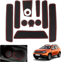 Non-Slip Rubber Floor Mats for Renault/Dacia Duster (2018–2021), Includes Central Console, Cup Holder, and Door Stitch Mats [Not Compatible with 2022 Models] (Red)