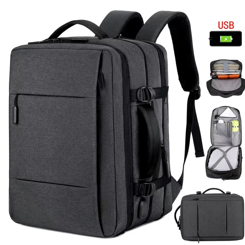 Versatile Business & Travel Backpack for Men - Expandable, Waterproof with USB Charging Port