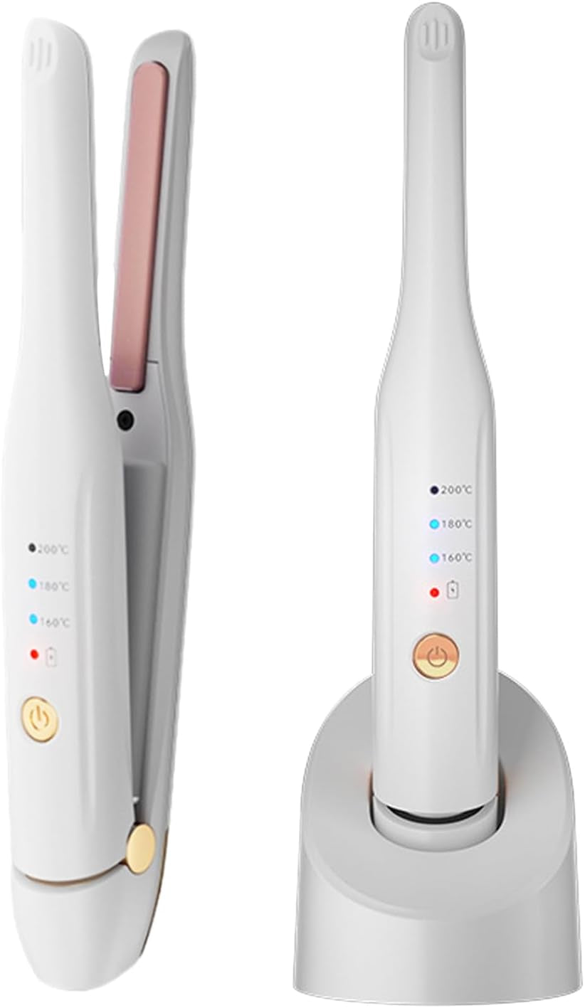 Batteria Piastra per Capelli in Ceramica 2 in 1 con Clip e Stazione di Ricarica Tipo C - Portatile per Uso Professionale e Domestico (Bianco)