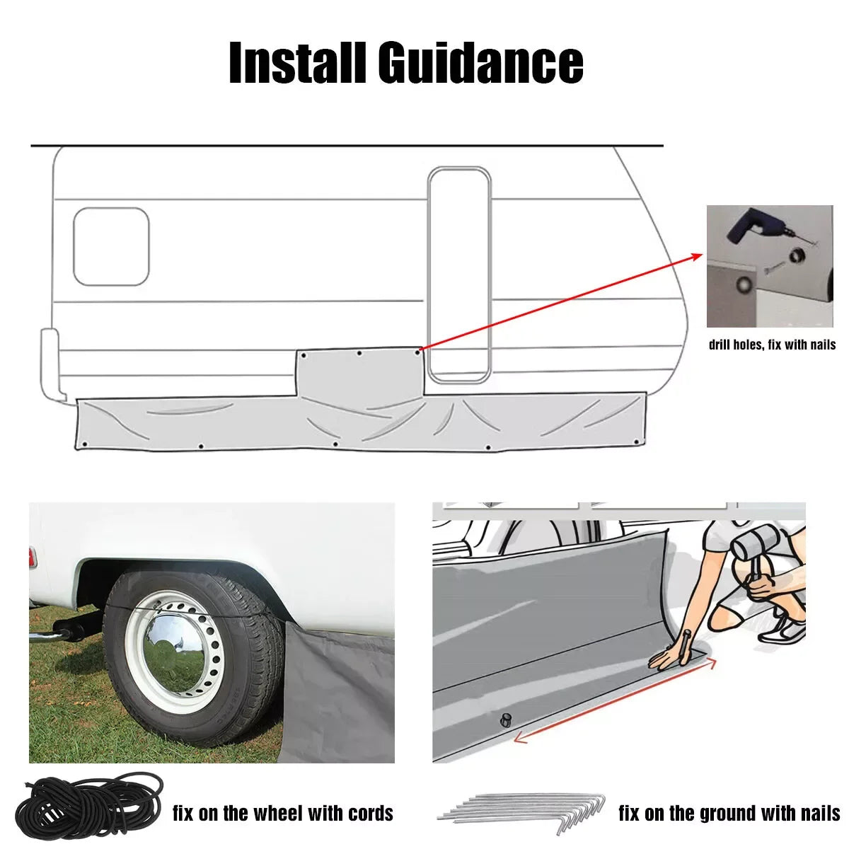 Caravan Awning Draught Skirt 7M Length X 50Cm Deep with Wheel Arch Covers & Suckers Motorhome Draft Campervan Side Skirting