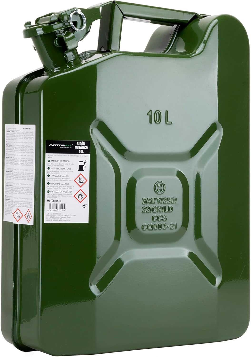 MOTOR16515 10L Green Gasoline Fuel Canister