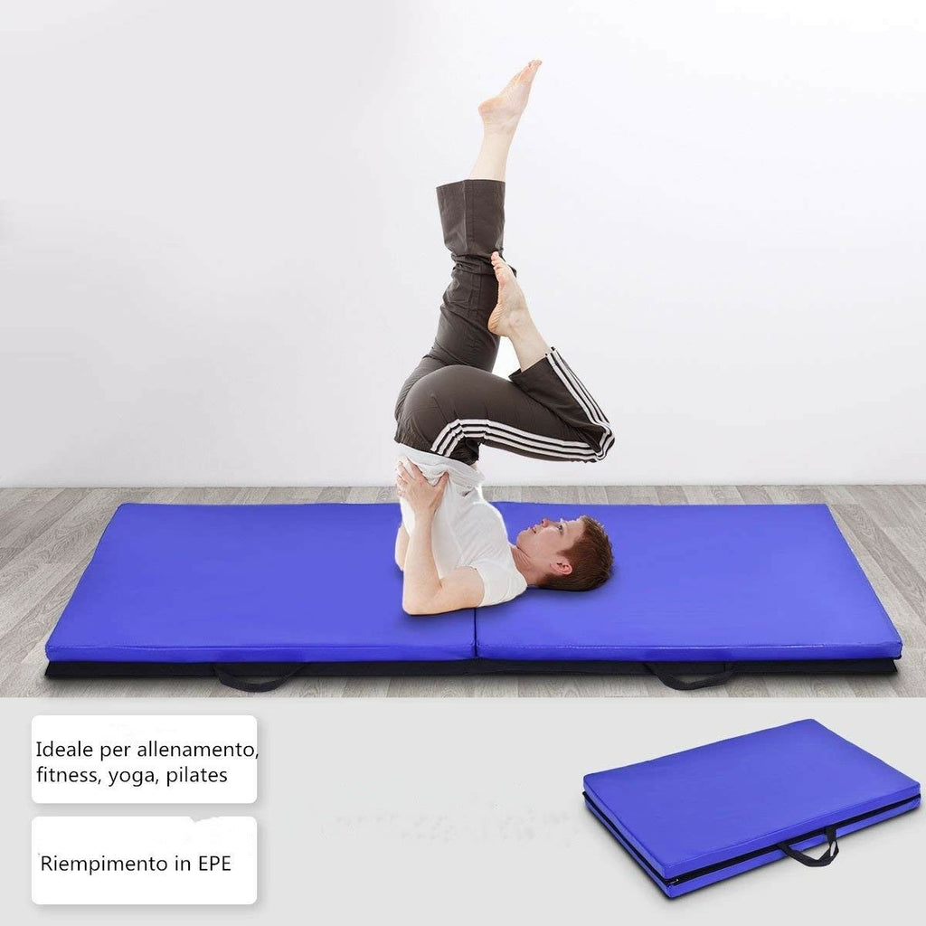Tappetino Yoga Pieghevole Materassino Ginnastica Spessore Multifunzionale E Antiscivolo 180X60X4Cm Blu/Viola