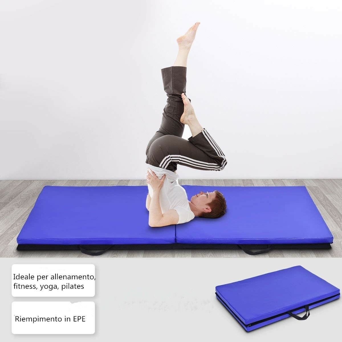Tappetino Yoga Pieghevole Materassino Ginnastica Spessore Multifunzionale E Antiscivolo 180X60X4Cm Blu/Viola
