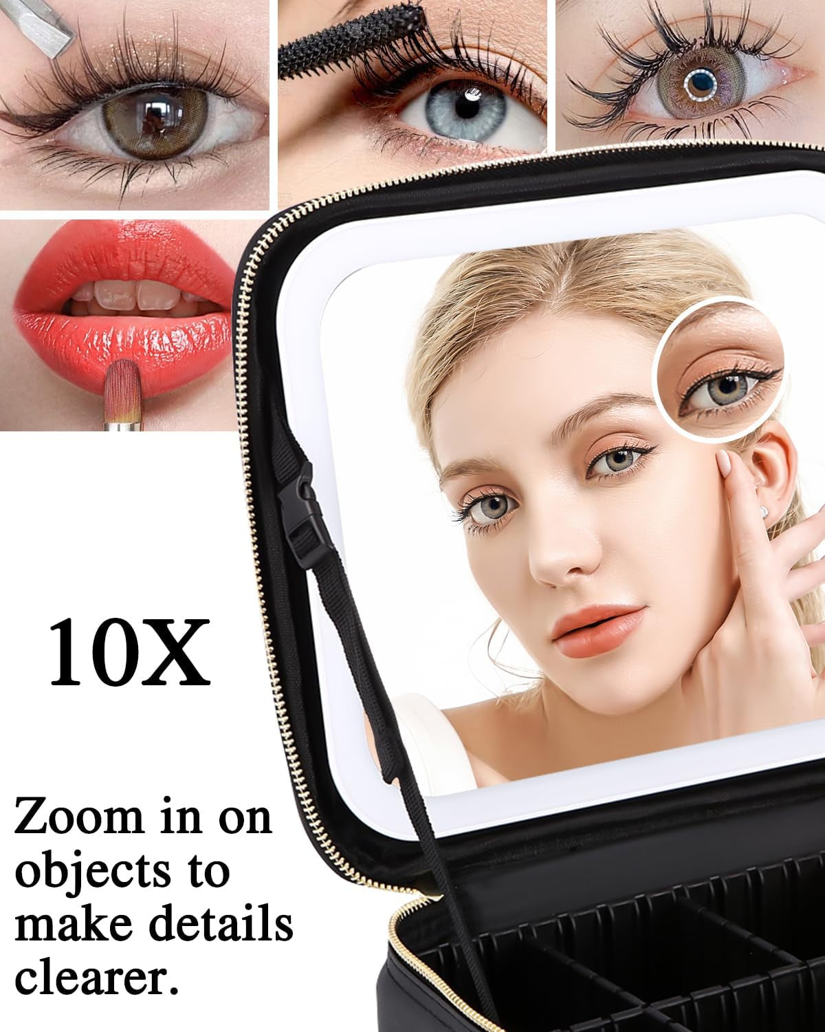 Professional Portable Makeup Case with LED Mirror, Adjustable Dividers, 3 Lighting Modes, Waterproof Cosmetic Storage for Women