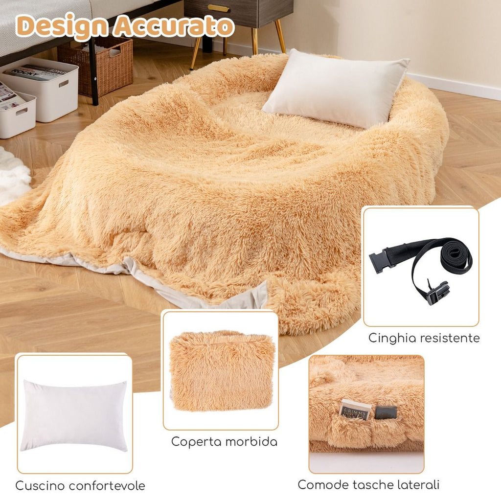 Letto per Cani Umani Con Coperta Rimovibile Cuscino Morbido Presente, Letto Pelo Finto Lavabile Adatto a Persone E Animali 2 Colori
