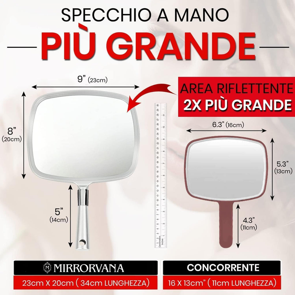 Grande Specchio Portatile per Trucco con Manico Ergonomico - Specchio Cosmetico in Argento