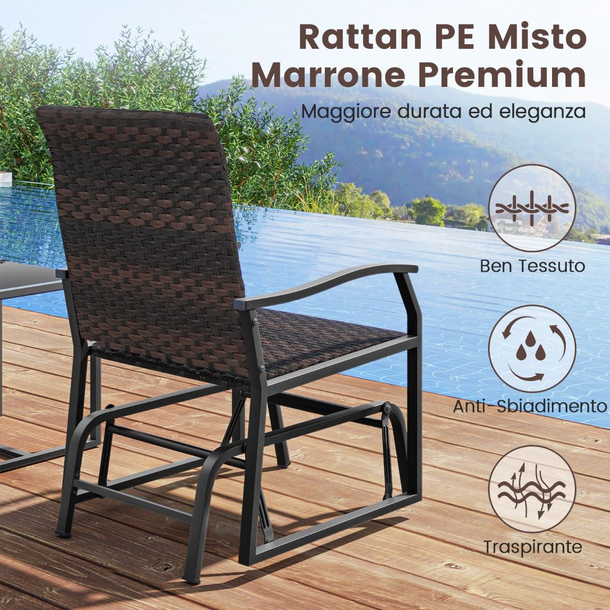 Elegante Set Da Giardino a Dondolo in Rattan Marrone: Comfort e Stile per il Tuo Spazio Esterno