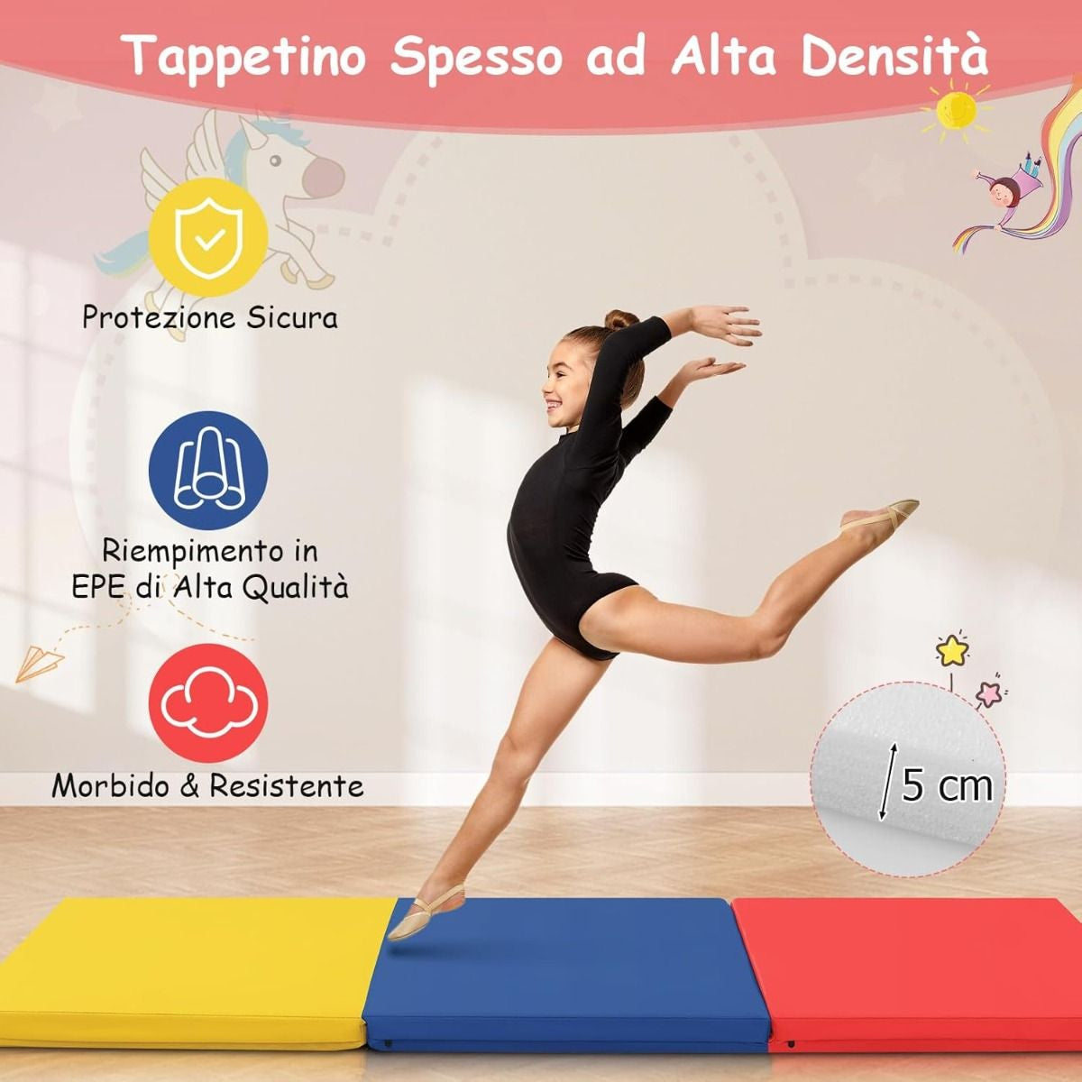 Tappetino Yoga Pieghevole in Pelle PU, Materassino Fitness Spessore Multifunzionale E Antiscivolo 180X60X5Cm 9 Colori
