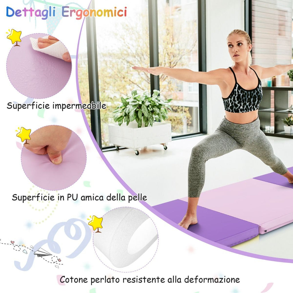 Tappetino Yoga Pieghevole in Pelle PU, Materassino Fitness Spessore Multifunzionale E Antiscivolo 180X60X5Cm 9 Colori
