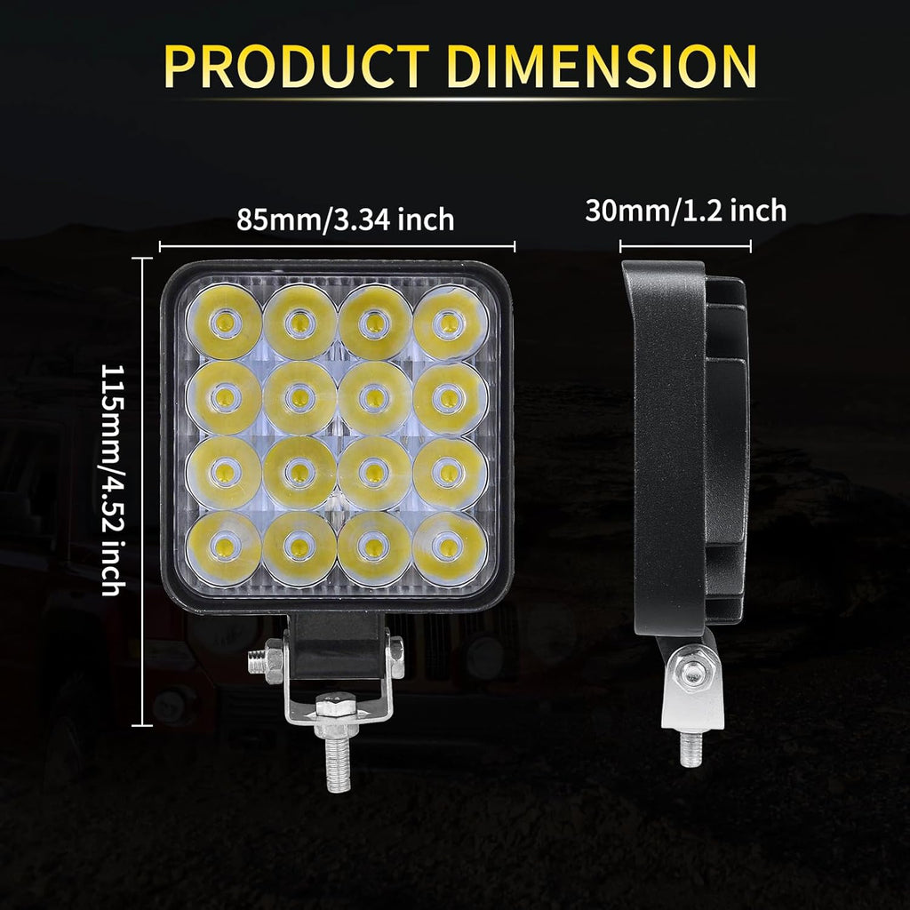 2-Piece 8cm 48W LED Work Lights, 12V/24V Waterproof Mini Slim Spotlights for Off-Road Use, Suitable for Tractors, Trucks, Cars, Boats, 4X4s, ATVs, and UTVs