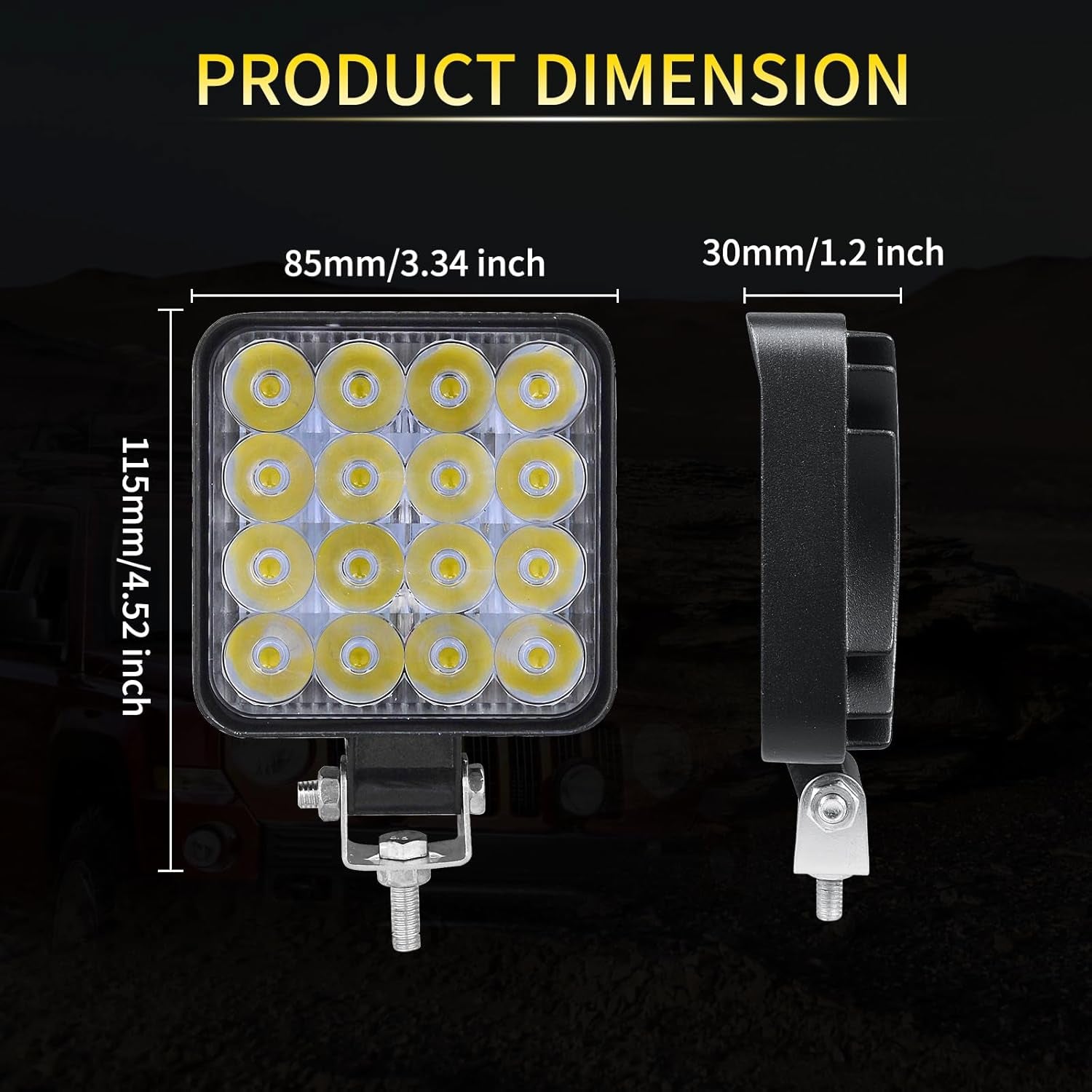2-Piece 8cm 48W LED Work Lights, 12V/24V Waterproof Mini Slim Spotlights for Off-Road Use, Suitable for Tractors, Trucks, Cars, Boats, 4X4s, ATVs, and UTVs