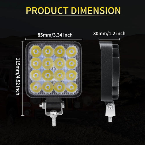 2-Piece 8cm 48W LED Work Lights, 12V/24V Waterproof Mini Slim Spotlights for Off-Road Use, Suitable for Tractors, Trucks, Cars, Boats, 4X4s, ATVs, and UTVs