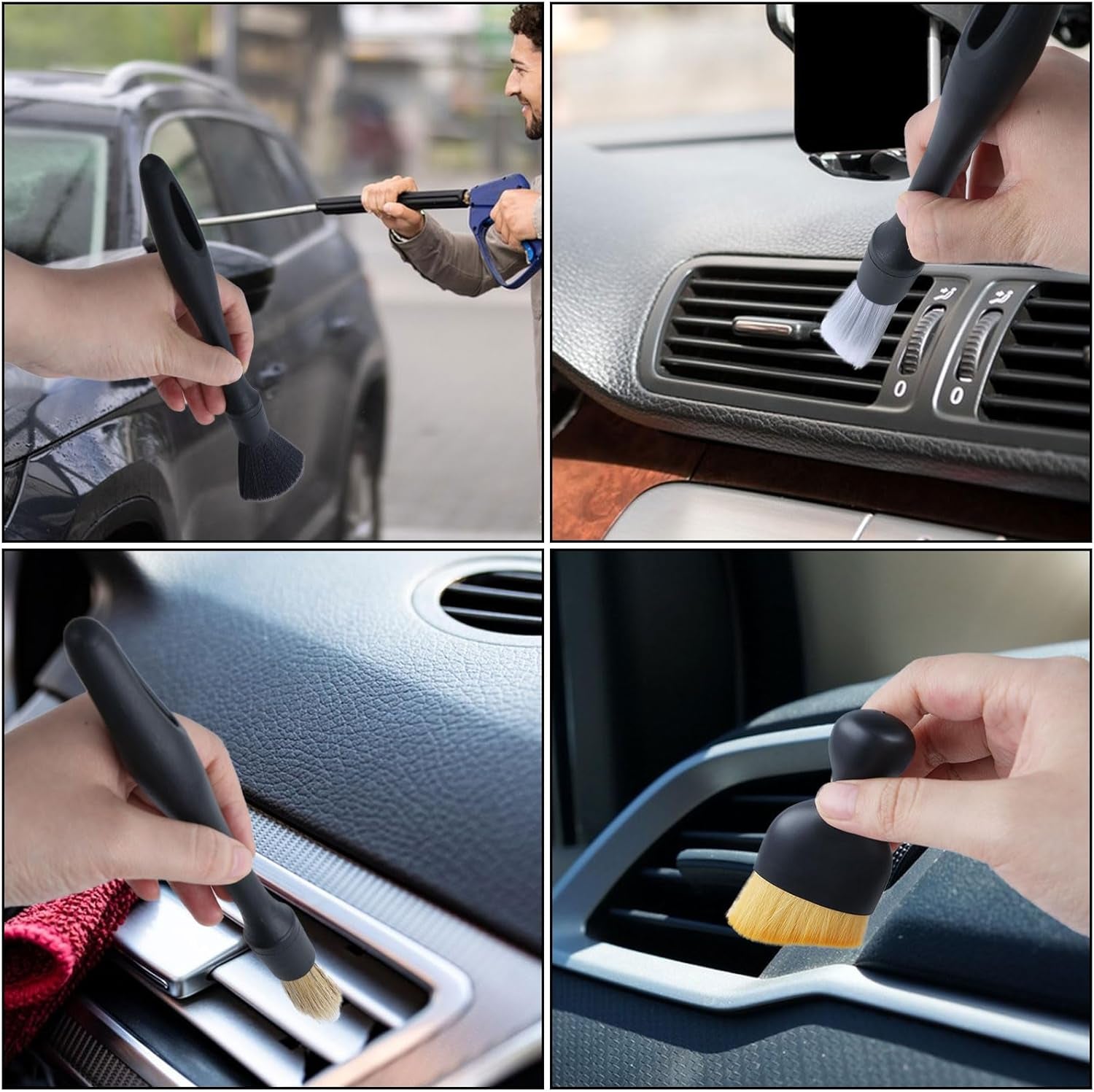 Set di 5 Pennelli per Pulizia Interna Auto con Setole Morbide per Bocchette d'Aria e Cruscotti