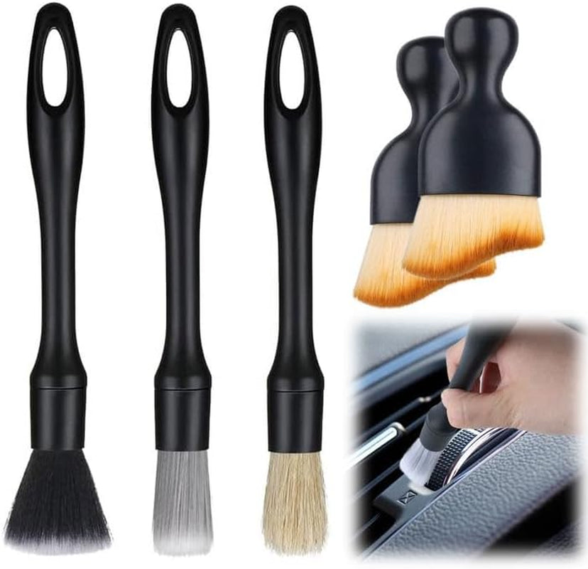 Set di 5 Pennelli per Pulizia Interna Auto con Setole Morbide per Bocchette d'Aria e Cruscotti