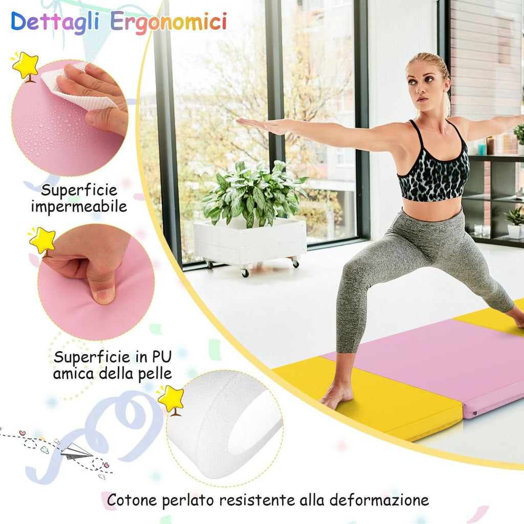 Tappetino Yoga Pieghevole in Pelle PU, Materassino Fitness Spessore Multifunzionale E Antiscivolo 180X60X5Cm 9 Colori