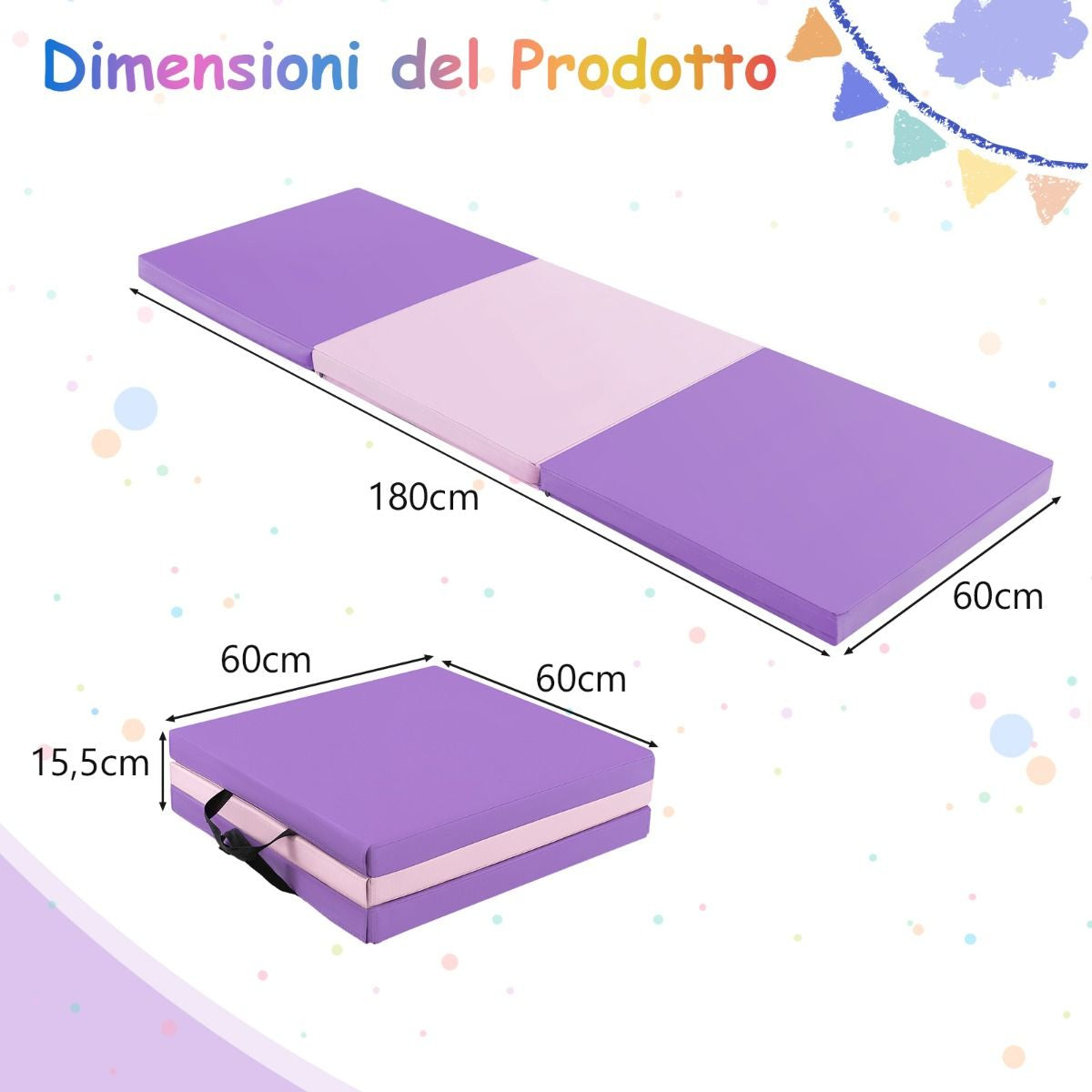 Tappetino Yoga Pieghevole in Pelle PU, Materassino Fitness Spessore Multifunzionale E Antiscivolo 180X60X5Cm 9 Colori