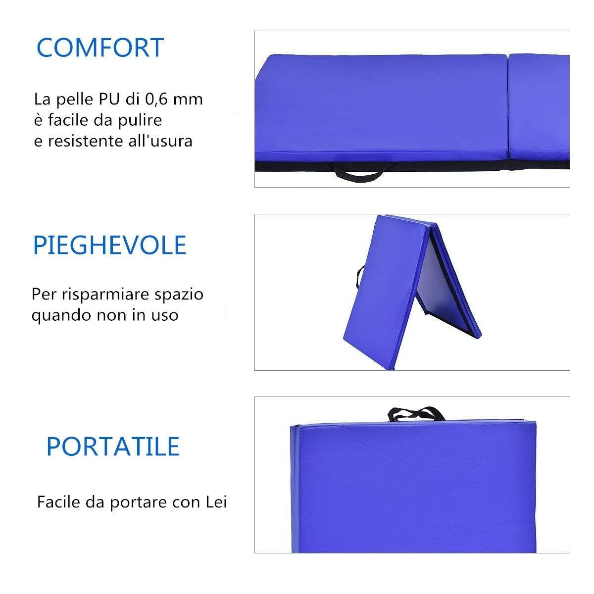 Tappetino Yoga Pieghevole Materassino Ginnastica Spessore Multifunzionale E Antiscivolo 180X60X4Cm Blu/Viola