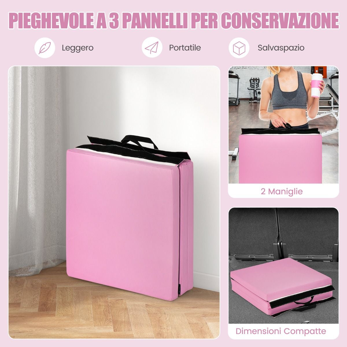Tappetino Yoga Pieghevole in Pelle PU, Materassino Fitness Spessore Multifunzionale E Antiscivolo 180X60X5Cm 9 Colori