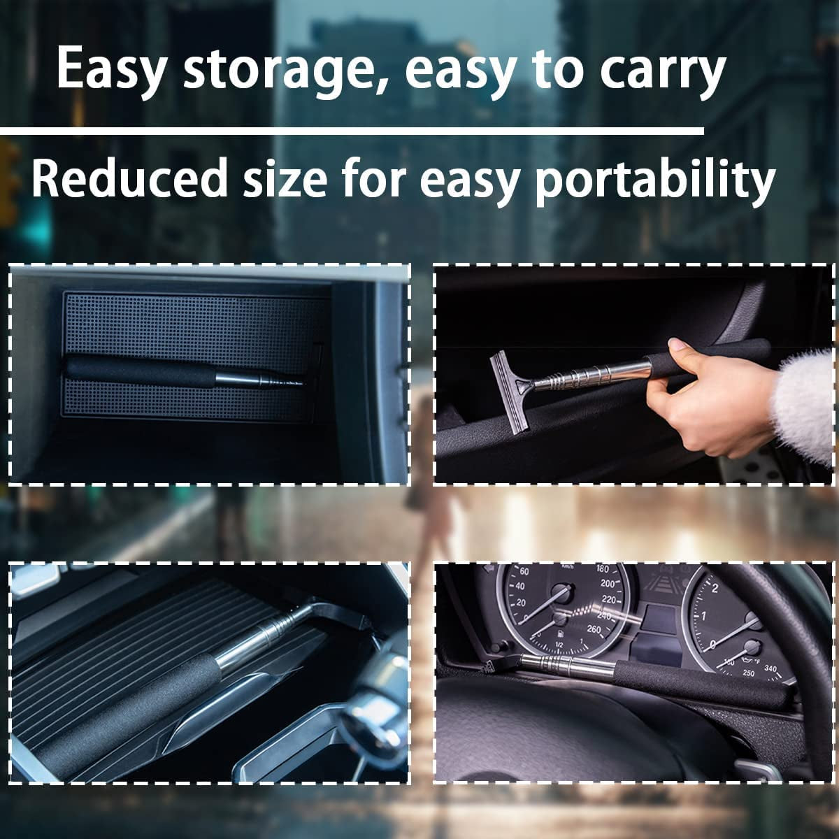 Car Rearview Mirror Wiper with Telescopic Squeegee - Portable Water Cleaner for All Vehicles, Universal Automotive Accessory (Nero)