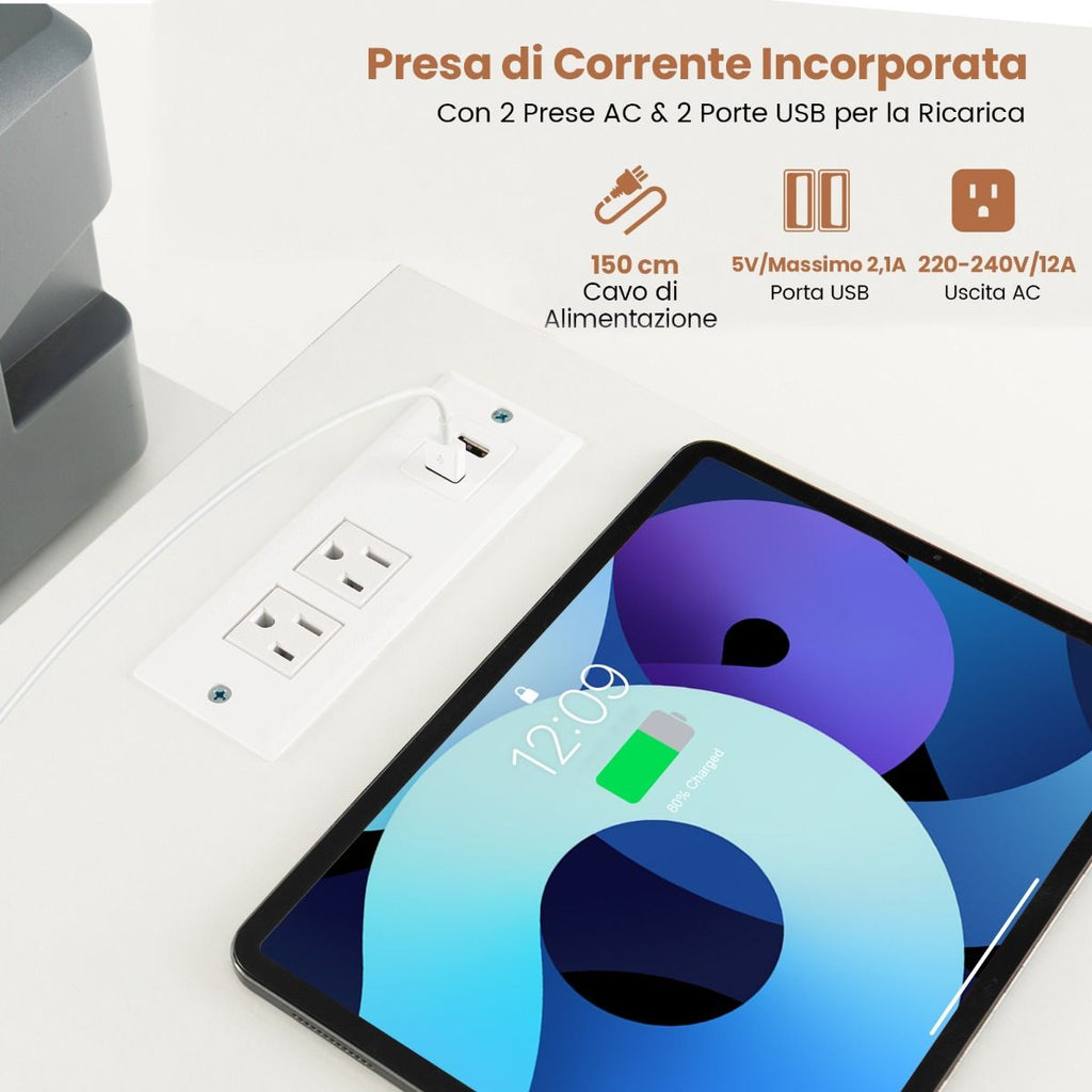 Scrivania per Computer a Forma Di L Con Prese, Scrivania Convertibile Con 3 Cassetti Di Tessuto E Ripiani in Metallo 3 Colori