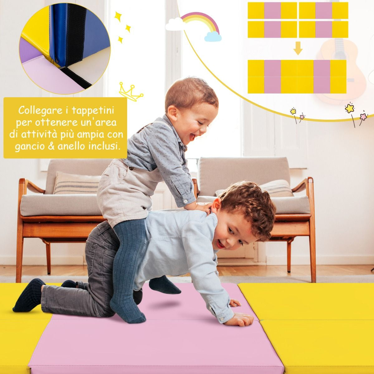 Tappetino Yoga Pieghevole in Pelle PU, Materassino Fitness Spessore Multifunzionale E Antiscivolo 180X60X5Cm 9 Colori