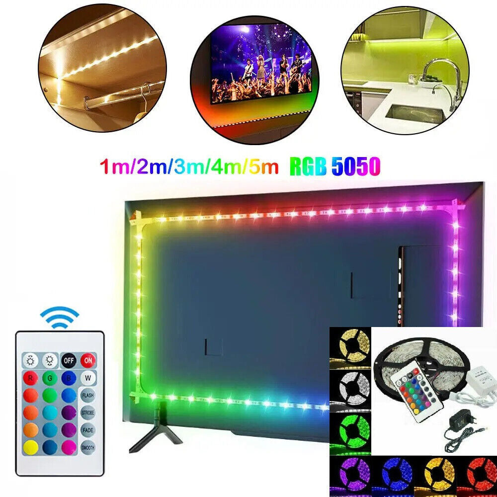STRISCIA a LED SMD 5050 RGB IP65 5 METRI BOBINA CON ALIMENTATORE E TELECOMANDO