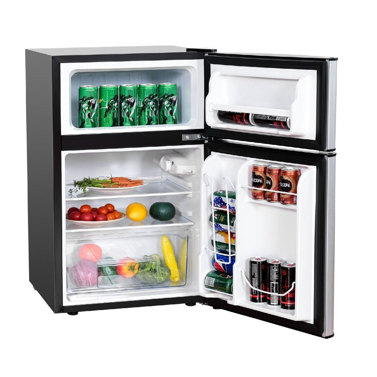 Frigorifero Compatto 90 L Con Luce LED E Refrigerazione Rapida, Freezer Silenzioso Separato Con 2 Ante Grigio