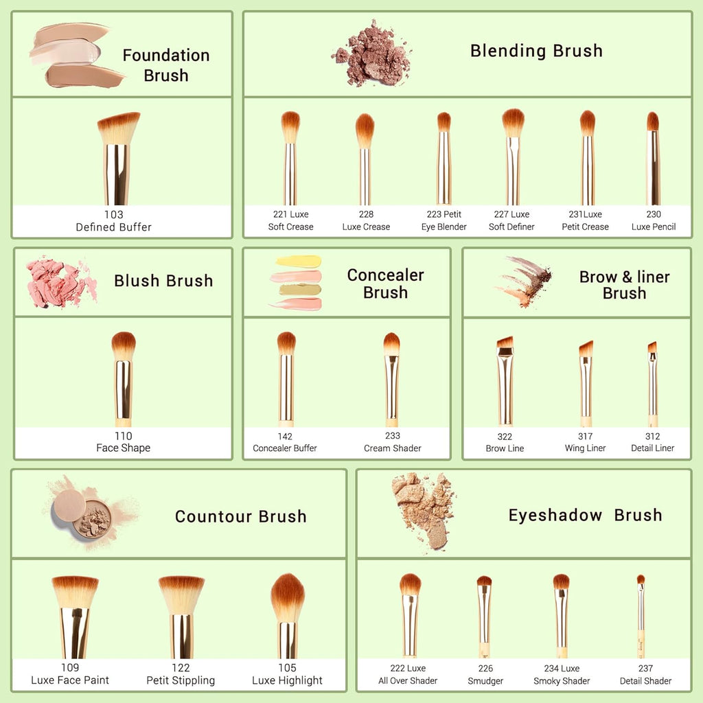 20-Piece Professional Makeup Brush Set with Bamboo Handles, Including Foundation, Powder, and Eyeshadow Brushes T145
