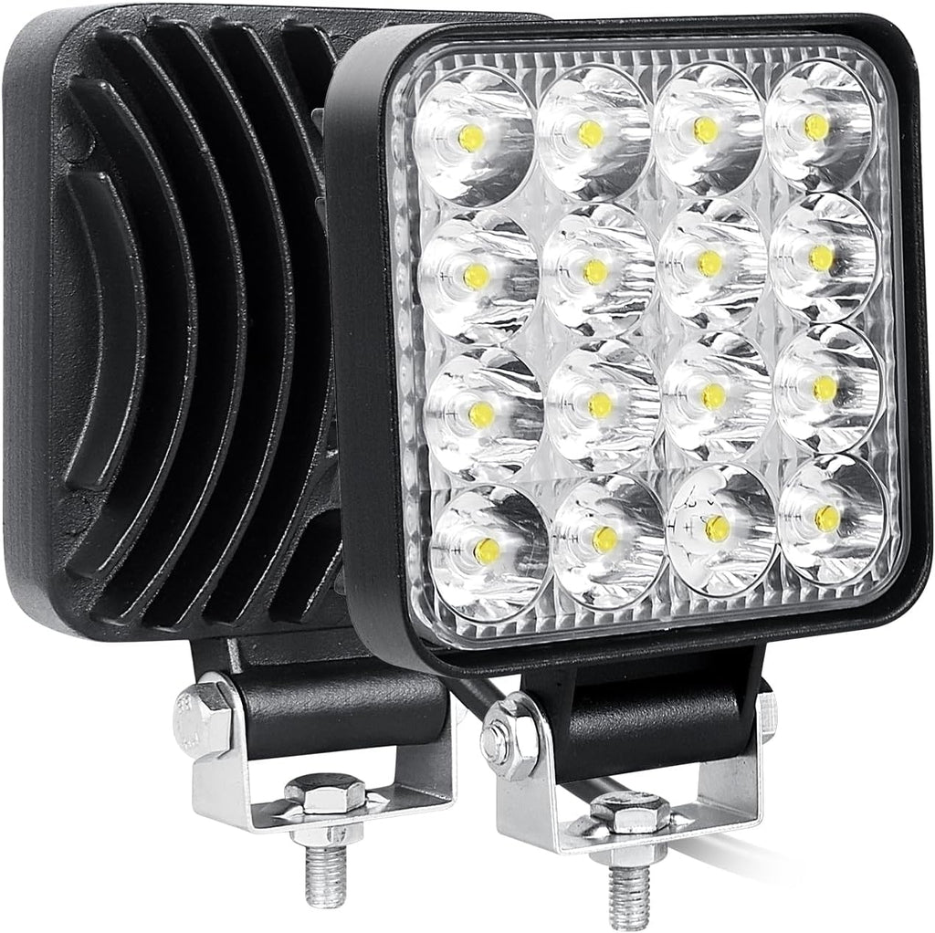 2-Piece 8cm 48W LED Work Lights, 12V/24V Waterproof Mini Slim Spotlights for Off-Road Use, Suitable for Tractors, Trucks, Cars, Boats, 4X4s, ATVs, and UTVs