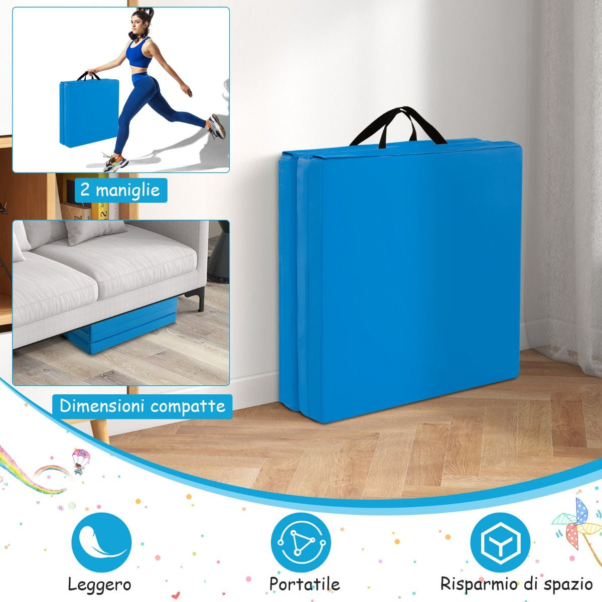 Tappetino Yoga Pieghevole in Pelle PU, Materassino Fitness Spessore Multifunzionale E Antiscivolo 180X60X5Cm 9 Colori
