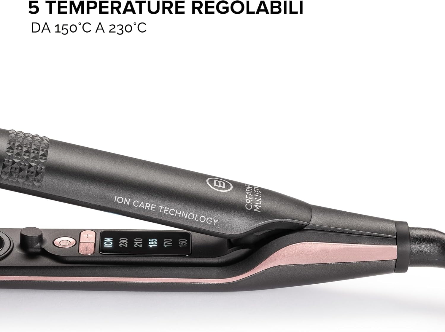 Imetec Creativity Multistyle Hair Straightener and Curler, Ceramic Coating with Diamond Particles, Keratin Infusion, Flexible and High-Temperature Plates, 5 Heat Settings