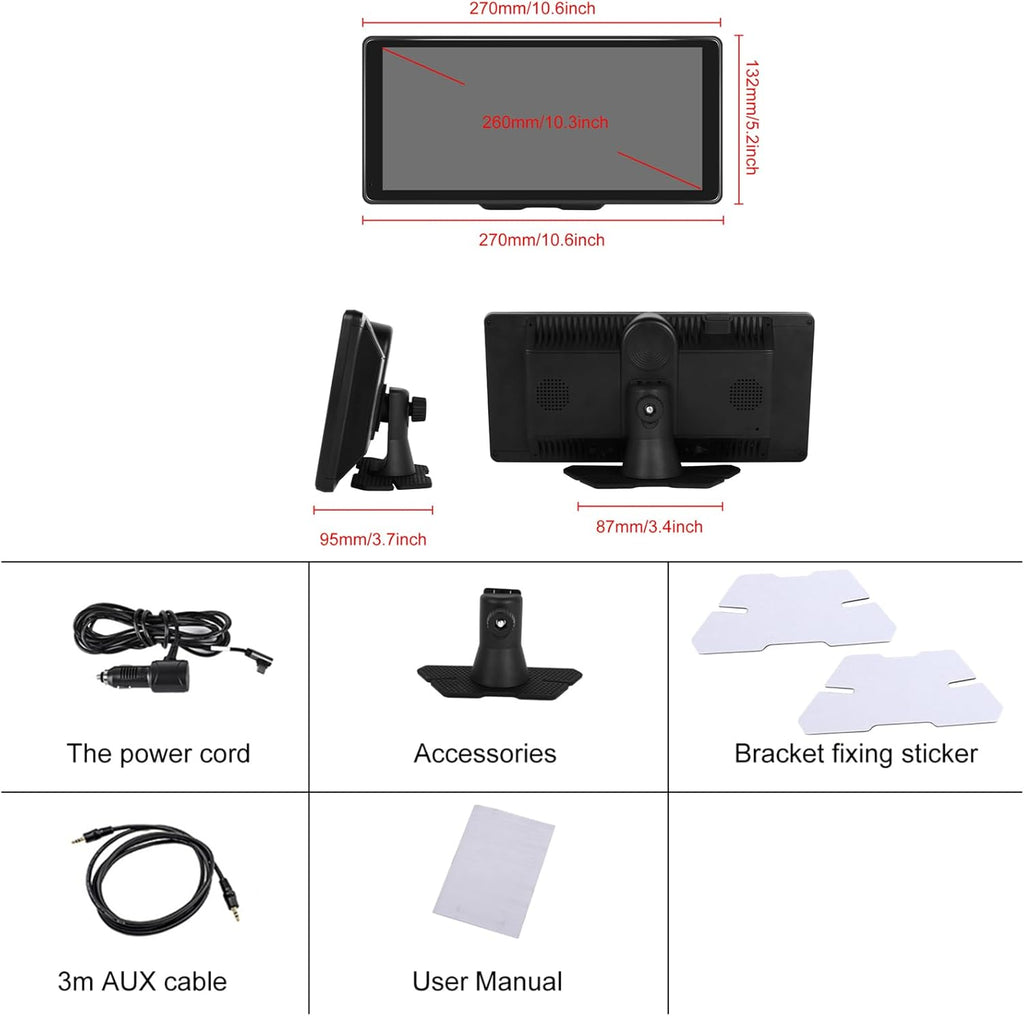 10.36-Inch Wireless Car Radio with CarPlay and Android Auto, Touch Screen Display, Bluetooth, Airplay, Mirror Link, FM/AUX/TF Compatibility