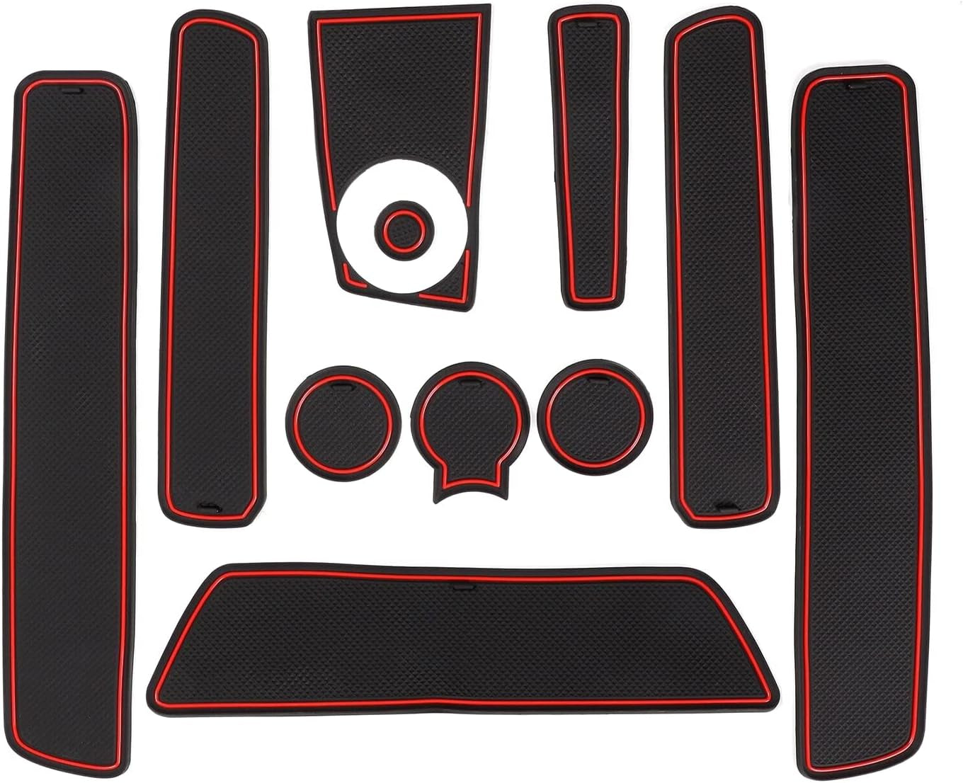 Non-Slip Rubber Floor Mats for Renault/Dacia Duster (2018–2021), Includes Central Console, Cup Holder, and Door Stitch Mats [Not Compatible with 2022 Models] (Red)