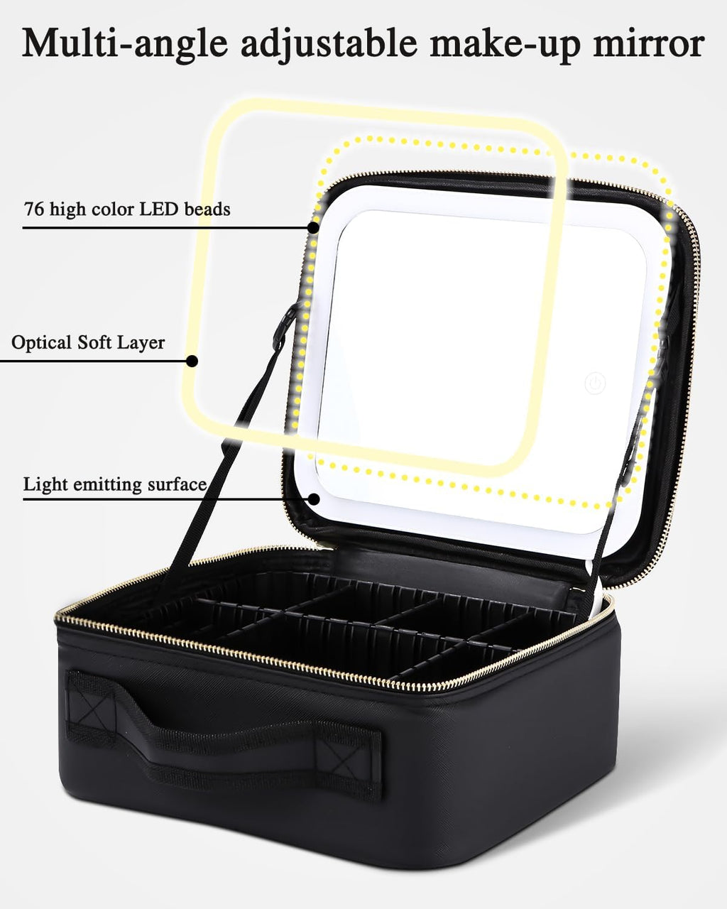 Professional Portable Makeup Case with LED Mirror, Adjustable Dividers, 3 Lighting Modes, Waterproof Cosmetic Storage for Women