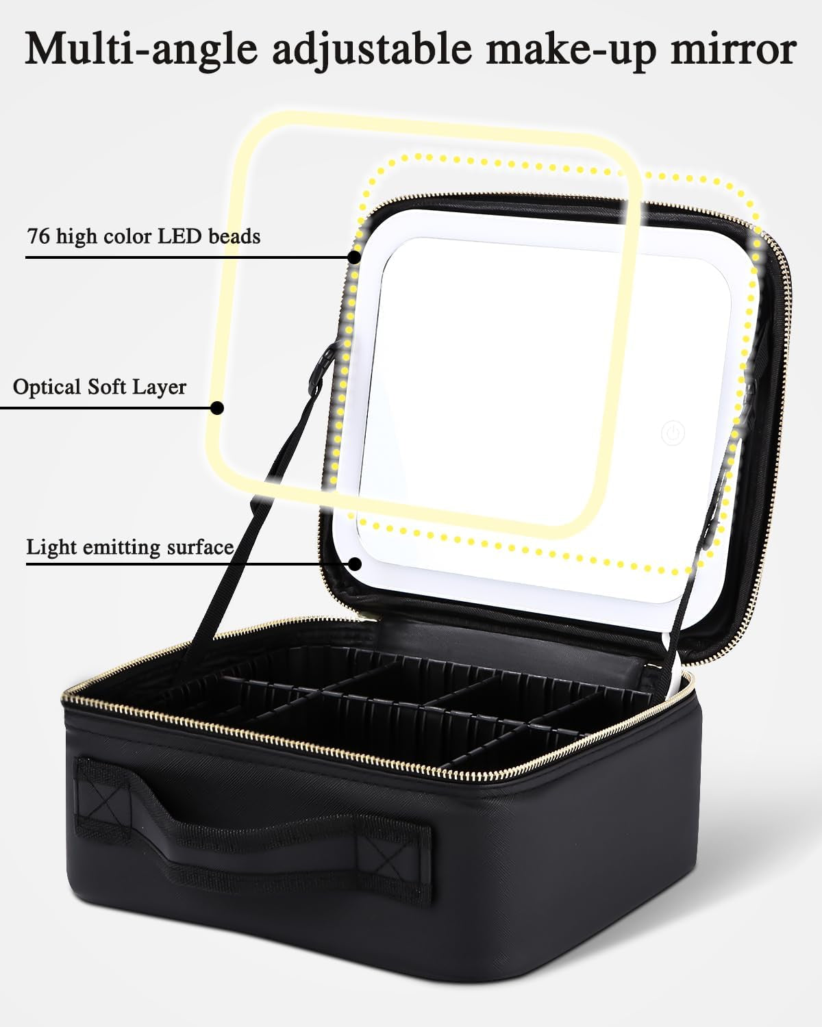 Professional Portable Makeup Case with LED Mirror, Adjustable Dividers, 3 Lighting Modes, Waterproof Cosmetic Storage for Women
