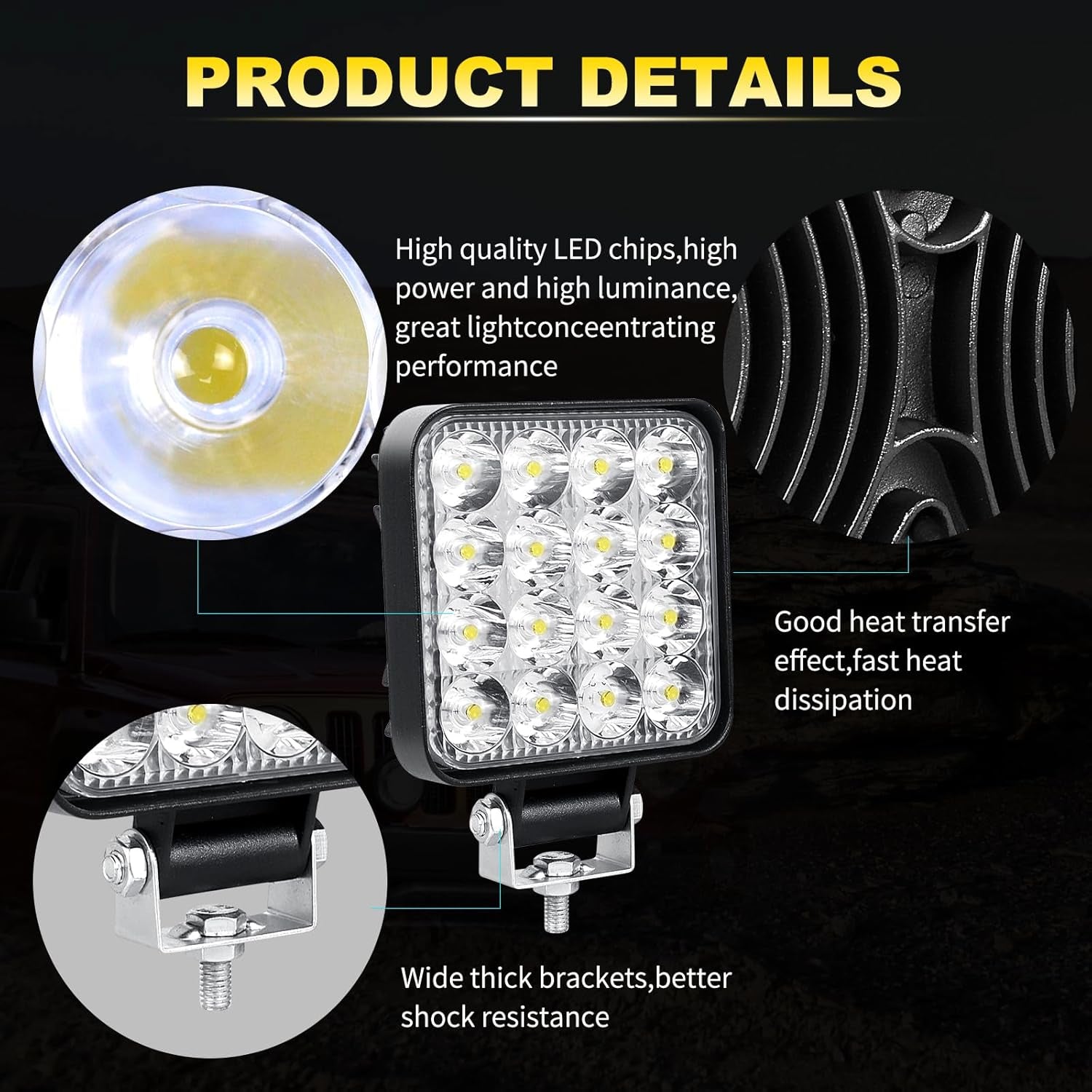 2-Piece 8cm 48W LED Work Lights, 12V/24V Waterproof Mini Slim Spotlights for Off-Road Use, Suitable for Tractors, Trucks, Cars, Boats, 4X4s, ATVs, and UTVs
