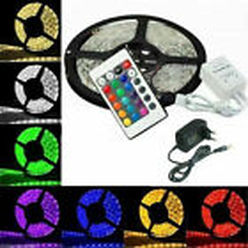 STRISCIA a LED SMD 5050 RGB IP65 5 METRI BOBINA CON ALIMENTATORE E TELECOMANDO