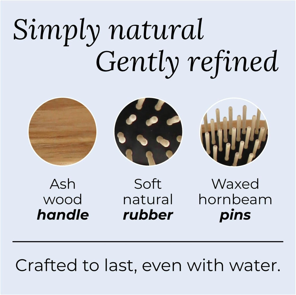 TEK Large Rectangular Ash Wood Brush, Handmade in Italy, Short Tooth Design for Medium to Long Straight Hair, Detangling and Massaging Features