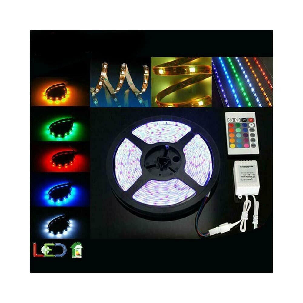 STRISCIA a LED SMD 5050 RGB IP65 5 METRI BOBINA CON ALIMENTATORE E TELECOMANDO