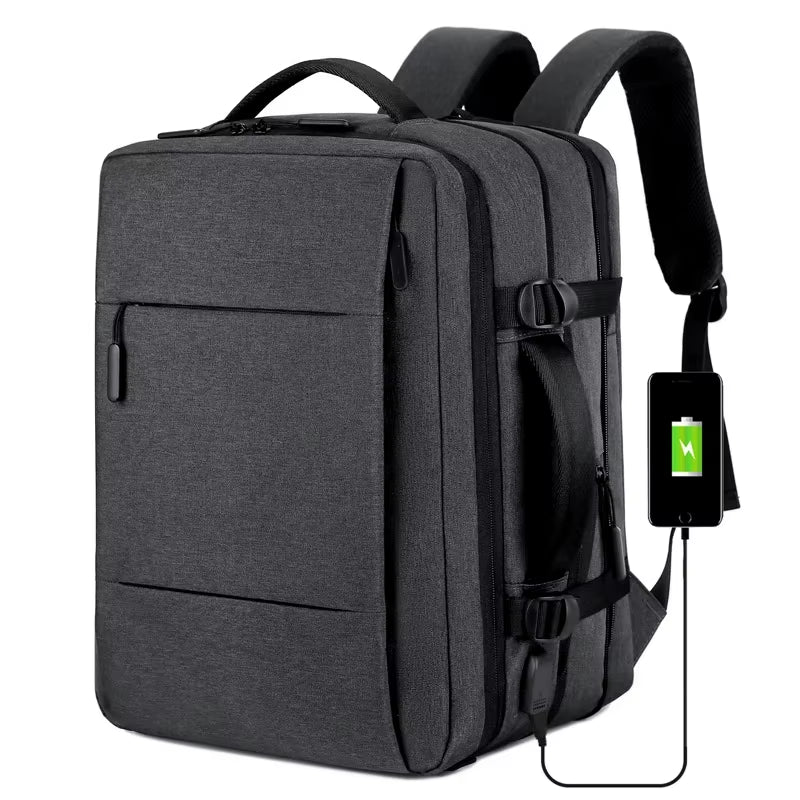Versatile Business & Travel Backpack for Men - Expandable, Waterproof with USB Charging Port
