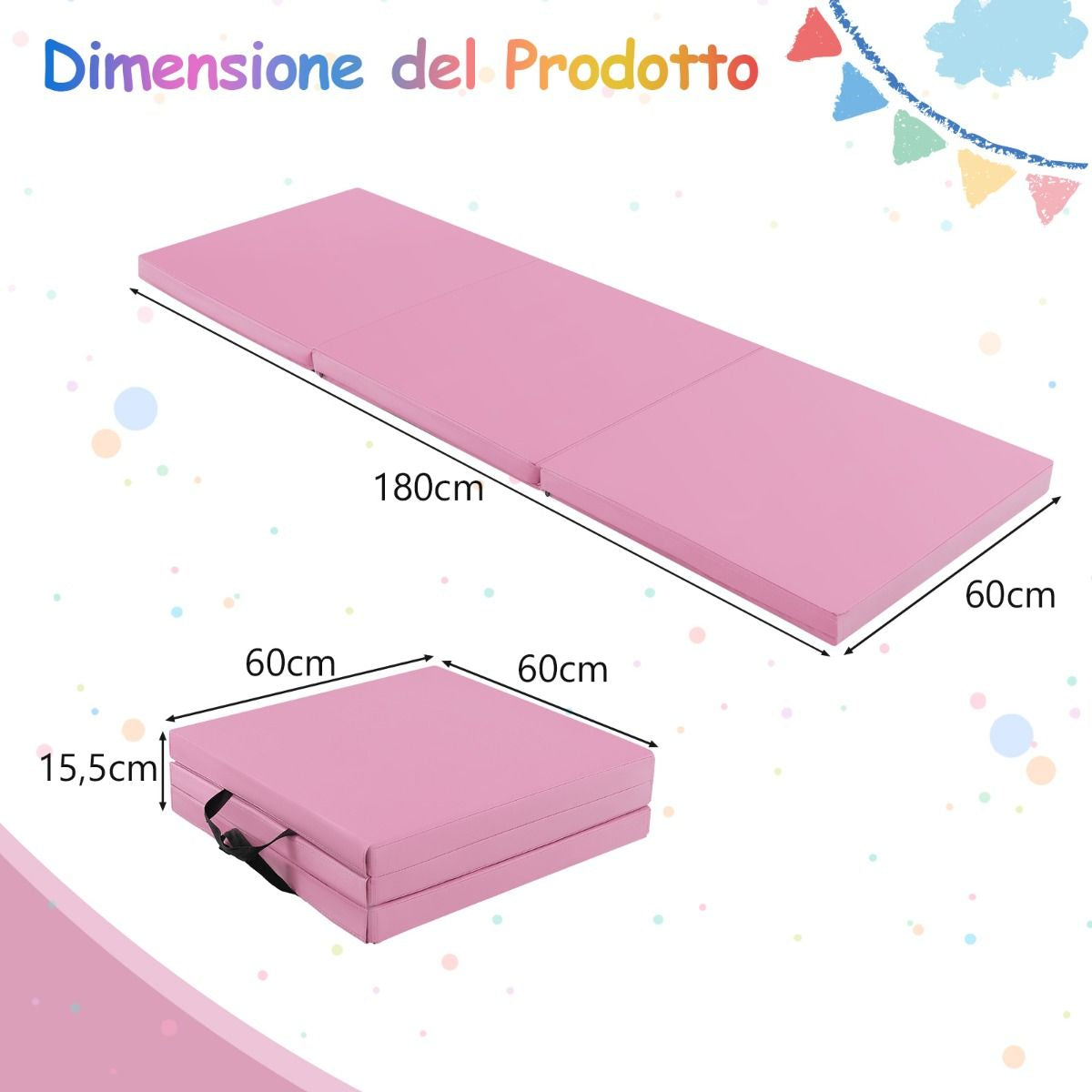 Tappetino Yoga Pieghevole in Pelle PU, Materassino Fitness Spessore Multifunzionale E Antiscivolo 180X60X5Cm 9 Colori