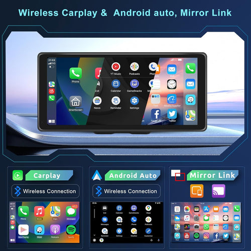 10.36-Inch Wireless Car Radio with CarPlay and Android Auto, Touch Screen Display, Bluetooth, Airplay, Mirror Link, FM/AUX/TF Compatibility