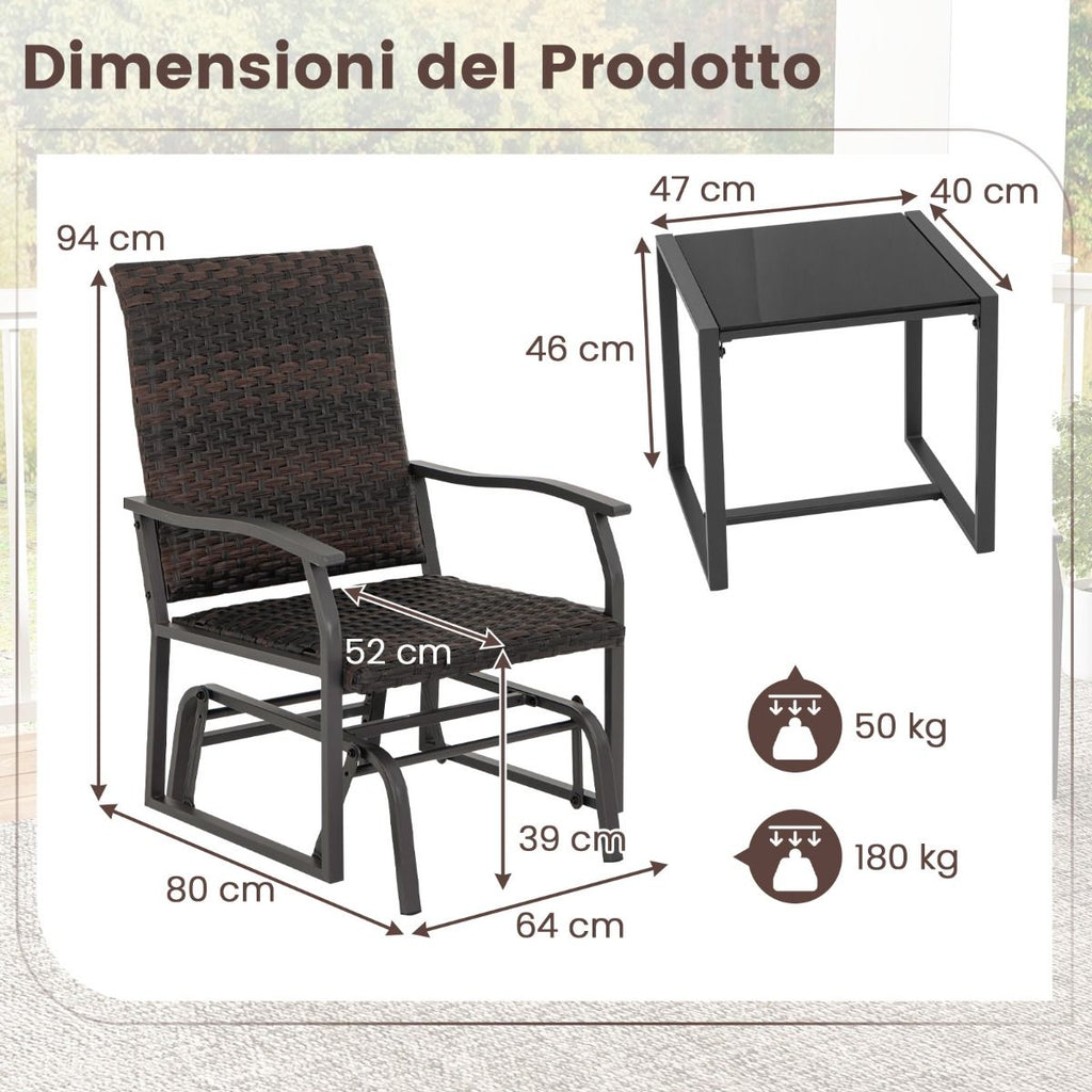 Elegante Set Da Giardino a Dondolo in Rattan Marrone: Comfort e Stile per il Tuo Spazio Esterno